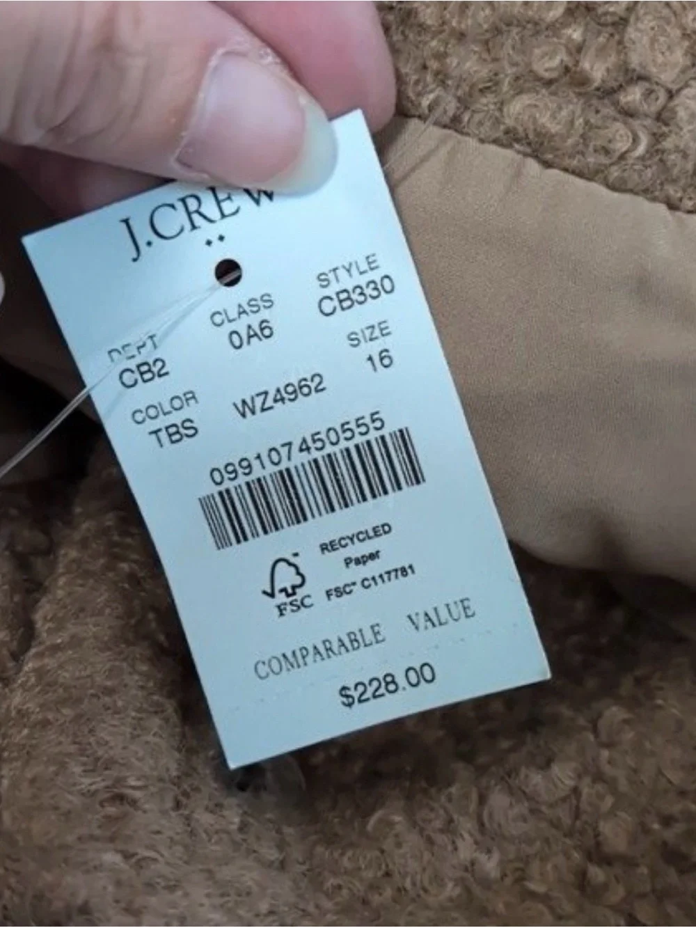 J. Crew Brown Sherpa Jacket with Black Trim